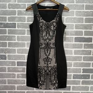 GUESS Black Faux Leather & Lace Overlay Dress Size 8